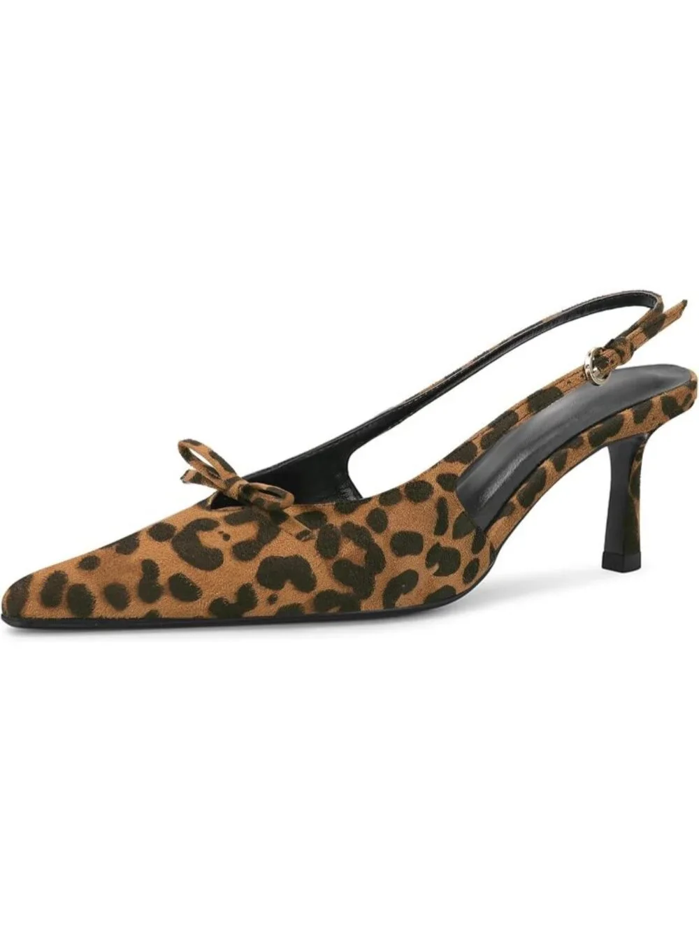 Women's Leopard Print Kitten Heels w/ Bow Pointed Close Toe Pumps Dress Shoes